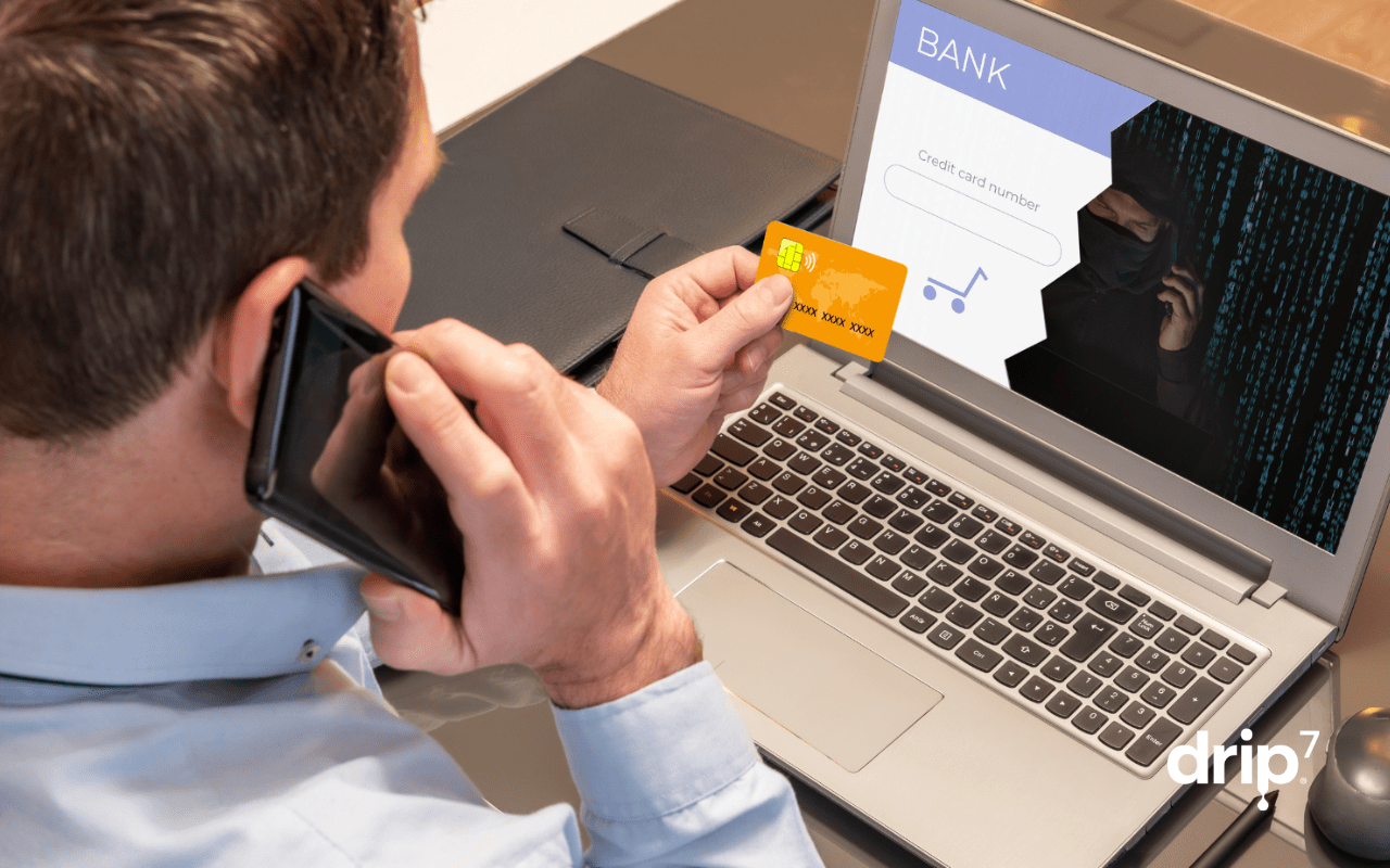 A man shops online and with a credit card - he seems concerned about fraud.